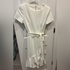 Calvin Klein asymmetrical ruffle sheath dress